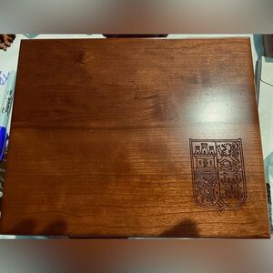 Vintage Velvet Lined Storage Box. Has Coat of Arms Front. EC.  11.5x9.5. M or F